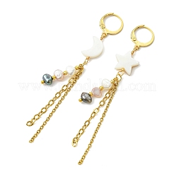 Star & Moon Natural Freshwater Shell Asymmetrical Earrings&nbsp;EJEW-JE07144
