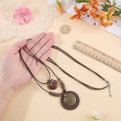 1Pc Bohemian Wood & Alloy Pendant Double Layer Necklaces for Women&nbsp;NJEW-CL0001-37
