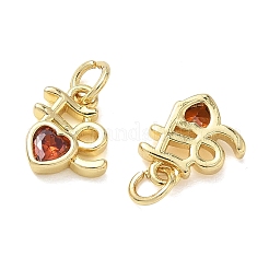 Valentine's Day Brass Micro Pave Dark Red Cubic Zirconia Charms&nbsp;LS-KK-T085-14G