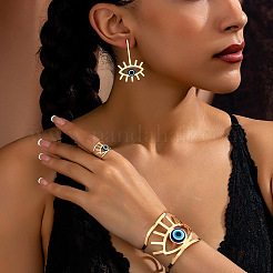 Hollow Out Evil Eye Alloy Resin Cuff Bangles & Cuff Rings & Stud Earrings Sets&nbsp;FS-WG3F92B-01