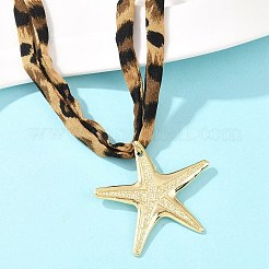 Ocean Alloy Starfish Pendant 2-Strand Leopard Print Polyester Cord Necklaces for Women&nbsp;NJEW-A066-06G