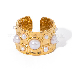 304 Stainless Steel with Imitation Pearls Open Cuff Rings for Women&nbsp;WF0068