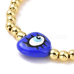 Enamel Evil Eye Heart & Brass Braided Bead Bracelet for Women&nbsp;KK-E033-18G