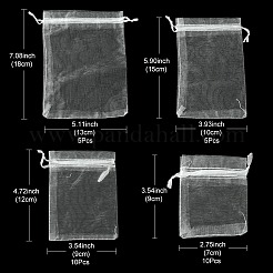 30Pcs 4 Styles Rectangle Organza Bags Jewellery Storage Pouches Wedding Favour Party Mesh Drawstring Gift&nbsp;OP-FS0001-01C