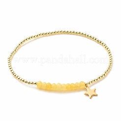 Natural Malaysia Jade(Dyed) Round Beaded Stretch Bracelet with 304 Stainless Steel Star Charms&nbsp;BJEW-JB08059
