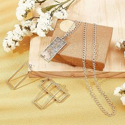Rack Plating Alloy Rectangle Open Back Bezel Pendants&nbsp;PALLOY-UN0001-12P-FF