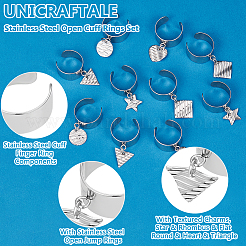 10Pcs 10 Style 304 Stainless Steel Open Cuff Rings Set&nbsp;RJEW-AB00001
