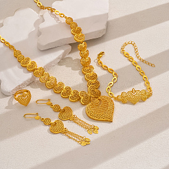 Luxurious Middle Eastern Alloy Hollow Heart Pendant Tassel Bracelets & Earrings & Necklaces & Rings Sets&nbsp;XT0029