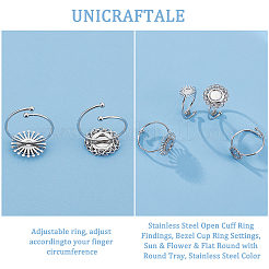 4Pcs 4 Styles 304 Stainless Steel Open Cuff Ring Findings&nbsp;STAS-UN0049-03