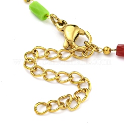 PVD Vacuum Plating 304 Stainless Steel & Glass Column Link Chain Bracelets for Women&nbsp;BJEW-P334-14G