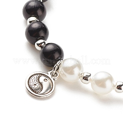 Alloy Yin-yang Charm Necklace with Plastic Imitation Pearl Beaded for Women&nbsp;NJEW-JN03914