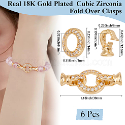 6Pcs Brass Micro Pave Clear Cubic Zirconia Fold Over Clasps&nbsp;KK-BBC0018-85