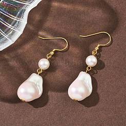 Electroplated 304 Stainless Steel Imitation Pearl Dangle Earrings&nbsp;EJEW-Z129-18G