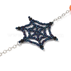 Halloween Theme Glass Seed Spider Web Keychains&nbsp;HJEW-MZ00285-02