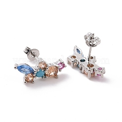 Colorful Cubic Zirconia Flower Stud Earrings&nbsp;EJEW-C030-03P