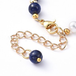 Natural Pearl & Natural Lapis Lazuli(Dyed) Beaded Bracelets&nbsp;BJEW-JB05153-04