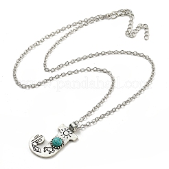 Letter A~Z Antique Silver Plated Alloy with Synthetic Turquoise Pendant Necklaces&nbsp;NJEW-G080-01J