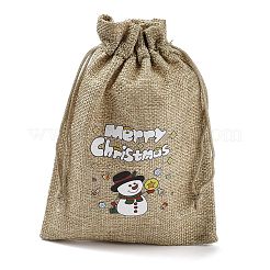 Christmas Printed Burlap Packing Pouches Drawstring Bags&nbsp;ABAG-Q053-02B-01
