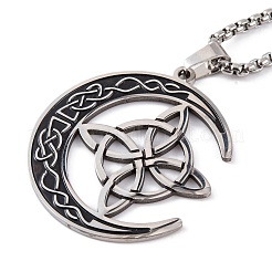 Moon with Trinity Knot 201 Stainless Steel Enamel Pendant Necklaces for Men Women&nbsp;NJEW-G087-10P