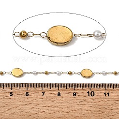 Handmade 304 Stainless Steel ABS Plastic Pearl Oval Link Chains&nbsp;CHS-L032-10G-01