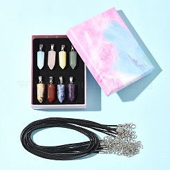 DIY Natural & Synthetic Gemstone Bullet Pendant & Waxed Cord Pendant Necklace Making Kit&nbsp;DIY-FS0008-45
