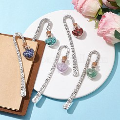 7Pcs Chakra Gemstone Chip inside Heart Glass Wishing Bottle Pendant Bookmarks&nbsp;AJEW-JK00312