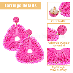 3 Pairs 3 Colors Raffia Grass Braided Triangle Dangle Stud Earrings for Women&nbsp;EJEW-FI0002-28