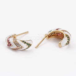 Brass Micro Pave Cubic Zirconia Half Hoop Earrings&nbsp;EJEW-C502-05G-D