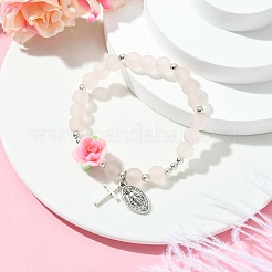 5Pcs 5 Colors Transparent & Frosted Glass Beads Stretch&nbsp;BJEW-JB11494