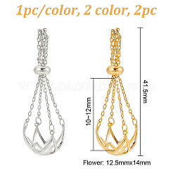2Pcs 2 Colors Brass Pearl Cage Pendant Mounting&nbsp;KK-DR0001-01