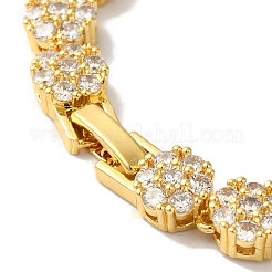 Rack Plating Brass Pave Cubic Zirconia Flower Link Chain Bracelets for Women&nbsp;BJEW-A018-03G-03