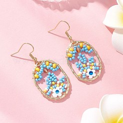 Flower with Oval Glass Dangle Earrings&nbsp;EJEW-MZ00627-02
