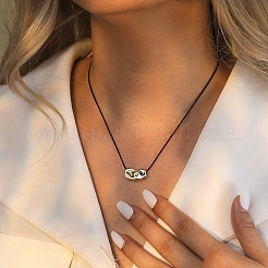 925 Sterling Silver Textured Coffee Bean Pendant Adjustable Black Polyester Cord Necklaces for Women&nbsp;NJEW-H074-03G