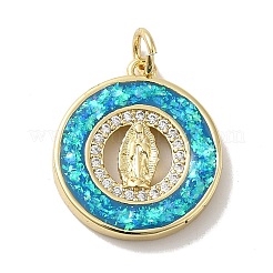 Rack Plating Brass Micro Pave Cubic Zirconia with Synthetic Opal Pendants&nbsp;KK-D088-18G