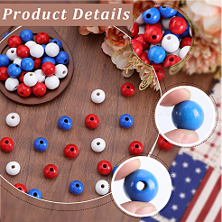 138Pcs 3 Colors Independence Day Spray Painted Wooden European Beads&nbsp;WOOD-GF0002-09