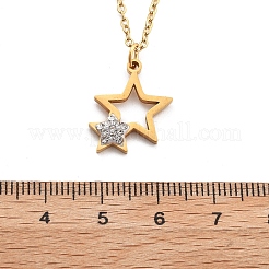 304 Stainless Steel Crystal Rhinestone Double Star Pendant Cable Chain Necklaces&nbsp;LS-NJEW-Z056-02A-G