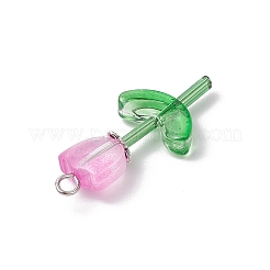 Transparent Glass Beads with Tibetan Style Alloy Caps and Glass Bugle Beads and Brass Flat Head Pins Pendants&nbsp;PALLOY-JF03623