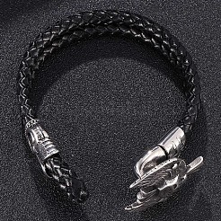 Genuine Leather Wrap Wide Cord Bracelet with Stainless Steel Toggle Clasps&nbsp;PW-WG1D7B5-01