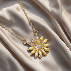Brass Micro Pave Clear Cubic Zirconia Daisy Flower Pendant Cable Chain Necklaces for Women&nbsp;WGE6F90-01