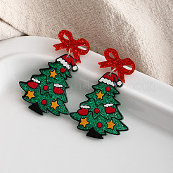 Christmas Tree with Bowknot Acrylic Dangle Stud Earrings&nbsp;FS-WGFA79E-01