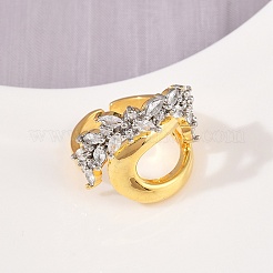 Brass Micro Pave Cubic Zirconia Cuff Ring for Women&nbsp;RJEW-L132-05G