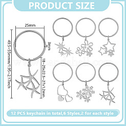 12Pcs 6 Styles 201 Stainless Steel Keychain&nbsp;KEYC-GO00017