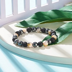 Natural White Jade & Lava Rock & Synthetic Hematite Round Beaded Stretch Bracelet&nbsp;BJEW-JB07972-03