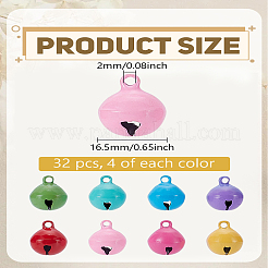 32Pcs 8 Colors Baking Paint Brass Bell Pendants&nbsp;KK-LP0004-62