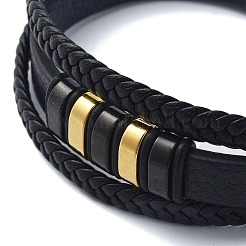 Men's Black PU Leather Cord Multi-Strand Bracelets&nbsp;BJEW-K243-49G