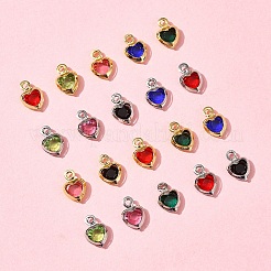 24Pcs 12 Colors Heart Rack Plating Brass Glass Charms&nbsp;KK-FS0001-39