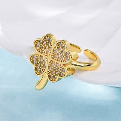 Brass Micro Pave Clear Cubic Zirconia Cuff Rings for Women&nbsp;RJEW-Q009-07G
