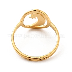 Ion Plating(IP) 201 Stainless Steel Moon & Star Adjustable Ring for Women&nbsp;RJEW-F131-07G