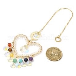 Chakra Gemstone & Brass Heart Pendant Decorations&nbsp;HJEW-TA00073