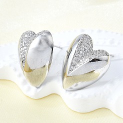 Brass Micro Pave Clear Cubic Zirconia Stud Earrings for Women&nbsp;EJEW-F363-06P